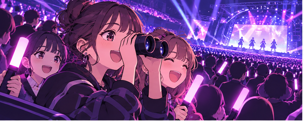 ライブ会場で双眼鏡を使う観客のイラスト